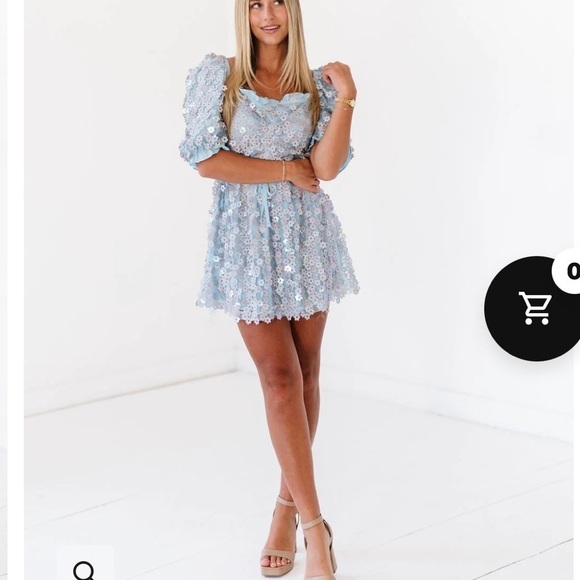 Buddy Love Light Blue 3D Floral Colby Sequin Babydoll Dress - Picture 9 of 16